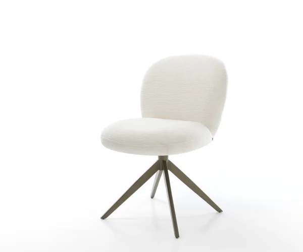 Chaise-pivotante Nube-Flex bouclé doux beige pied croisé large aspect titane pivotement sur 360° fonction bascule resorts ensachés