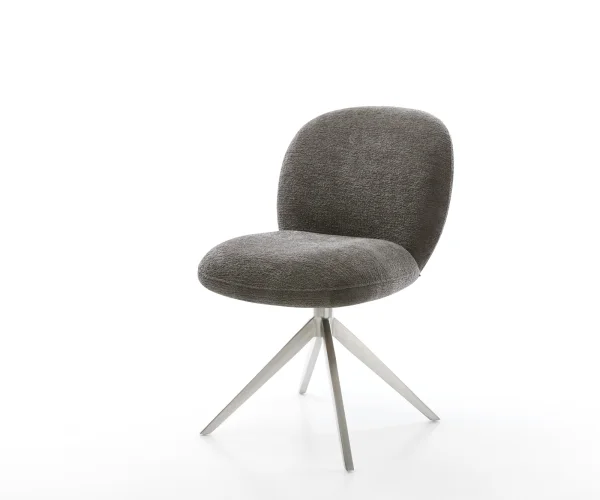 Chaise-pivotante Nube-Flex bouclé doux couleur boue pied croisé large acier inoxydable pivotement sur 360° fonction bascule resorts ensachés