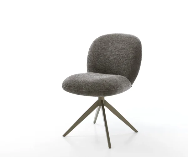 Chaise-pivotante Nube-Flex bouclé doux couleur boue pied croisé large aspect titane pivotement sur 360° fonction bascule resorts ensachés