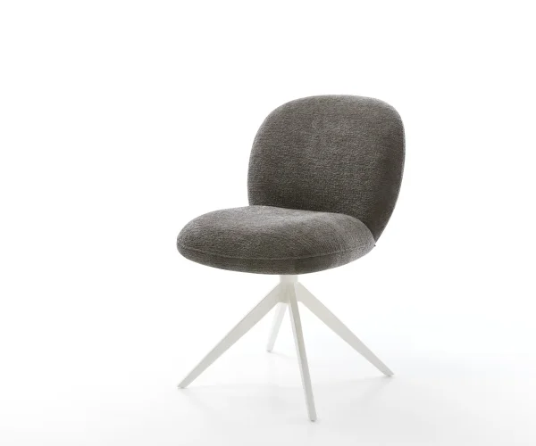 Chaise-pivotante Nube-Flex bouclé doux couleur boue pied croisé large blanc pivotement sur 360° fonction bascule resorts ensachés