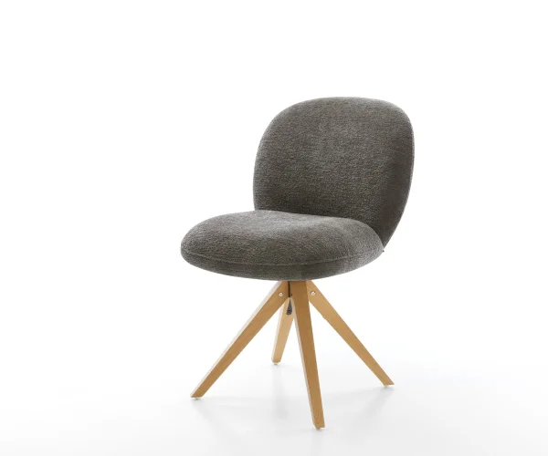 Chaise-pivotante Nube-Flex bouclé doux couleur boue pied en bois angulaire naturel pivotement sur 180° resorts ensachés