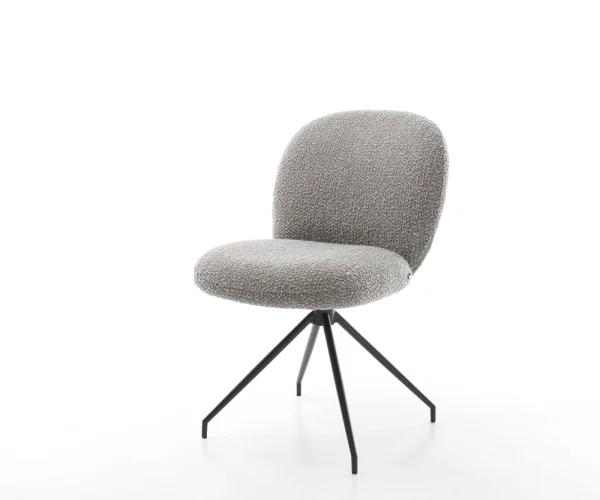 Chaise-pivotante Nube-Flex bouclé gris argenté pied croisé conique noir pivotement sur 180° ressorts ensachés