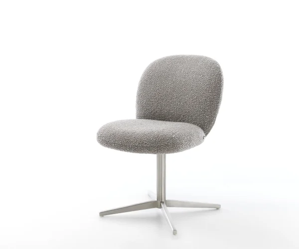 Chaise-pivotante Nube-Flex bouclé gris argenté pied de chaise 4 branches acier inoxydable brossé pivotement sur 360° ressorts ensachés