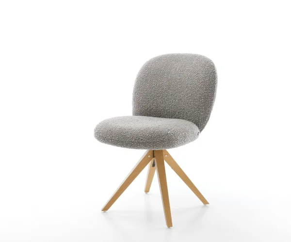Chaise-pivotante Nube-Flex bouclé gris argenté pied en bois angulaire naturel pivotement sur 180° ressorts ensachés
