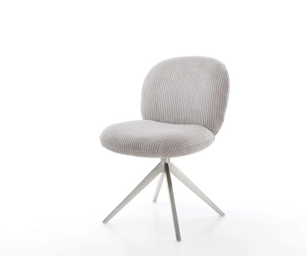 Chaise-pivotante Nube-Flex côtelé gris argenté pied croisé large acier inoxydable brossé pivotement sur 360° fonction bascule ressorts ensachés