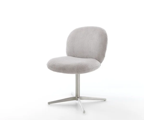 Chaise-pivotante Nube-Flex côtelé gris argenté pied de chaise 4 branches acier inoxydable brossé pivotement sur 360° ressorts ensachés