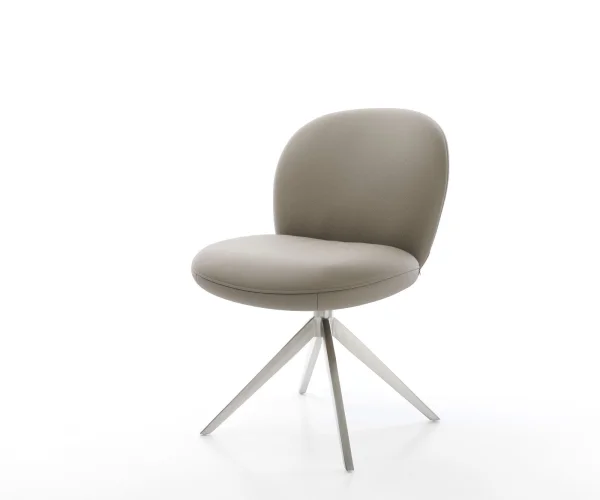 Chaise-pivotante Nube-Flex cuir de vache couleur boue pied croisé large acier inoxydable brossé pivotement sur 360° fonction bascule ressorts ensachés