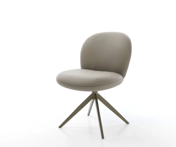 Chaise-pivotante Nube-Flex cuir de vache couleur boue pied croisé large aspect titane pivotement sur 360° fonction bascule ressorts ensachés