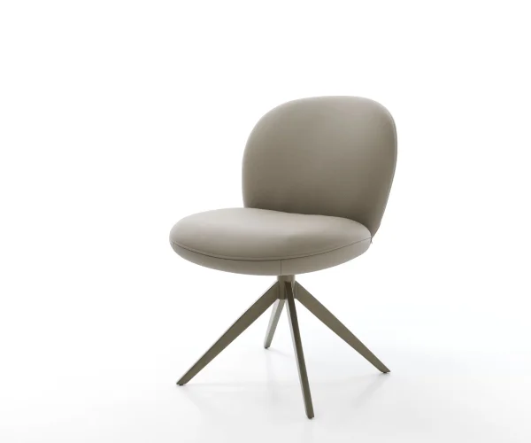 Chaise-pivotante Nube-Flex cuir de vache couleur boue pied croisé large aspect titane pivotement sur 360° ressorts ensachés