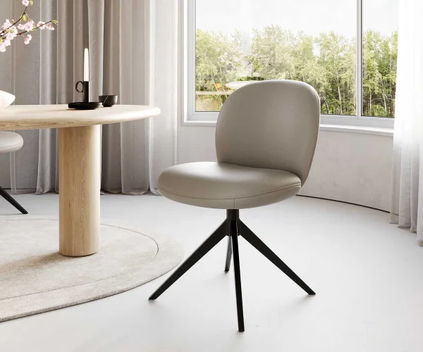 Chaise-pivotante Nube-Flex cuir de vache couleur boue pied croisé large noir pivotement sur 360° ressorts ensachés