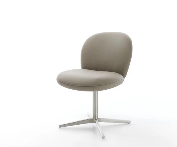 Chaise-pivotante Nube-Flex cuir de vache couleur boue pied de chaise 4 branches acier inoxydable brossé pivotement sur 360° ressorts ensachés