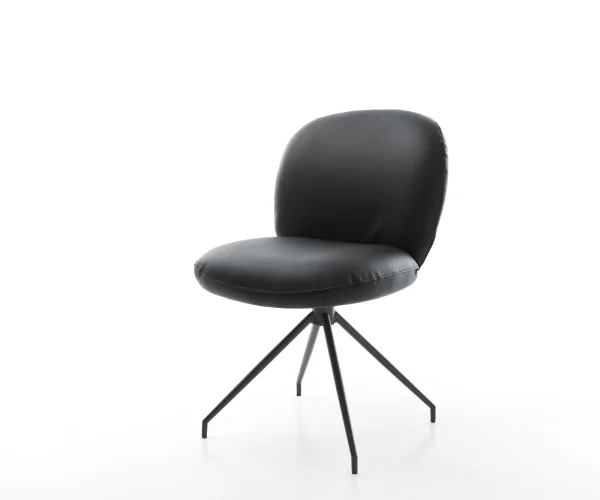 Chaise-pivotante Nube-Flex cuir de vache noir pied croisé conique noir pivotement sur 180° ressorts ensachés