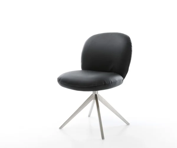 Chaise-pivotante Nube-Flex cuir de vache noir pied croisé large acier inoxydable brossé pivotement sur 360° fonction bascule ressorts ensachés