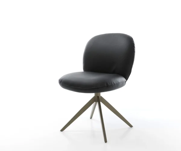 Chaise-pivotante Nube-Flex cuir de vache noir pied croisé large aspect titane pivotement sur 360° fonction bascule ressorts ensachés