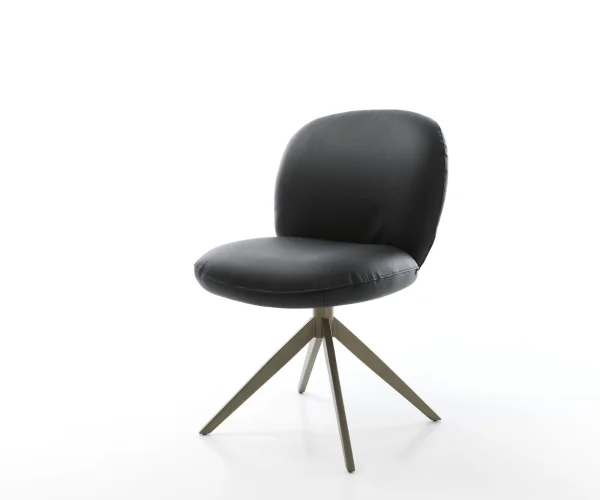Chaise-pivotante Nube-Flex cuir de vache noir pied croisé large aspect titane pivotement sur 360° ressorts ensachés