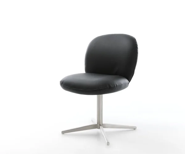 Chaise-pivotante Nube-Flex cuir de vache noir pied de chaise 4 branches acier inoxydable brossé pivotement sur 360° ressorts ensachés
