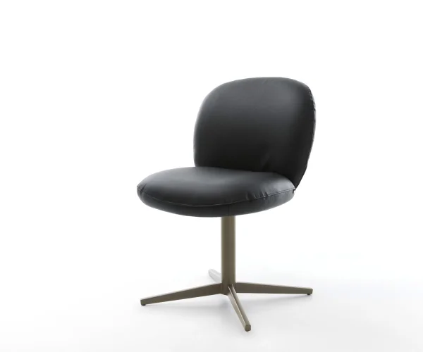 Chaise-pivotante Nube-Flex cuir de vache noir pied de chaise 4 branches aspect titane pivotement sur 360° ressorts ensachés
