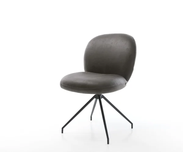 Chaise-pivotante Nube-Flex microvelours anthracite vintage pied croisé conique noir pivotement sur 180° ressorts ensachés