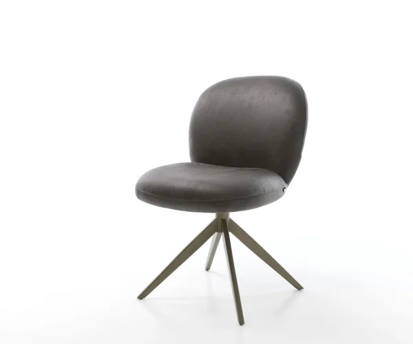Chaise-pivotante Nube-Flex microvelours anthracite vintage pied croisé large aspect titane pivotement sur 360° ressorts ensachés
