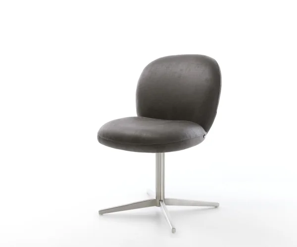 Chaise-pivotante Nube-Flex microvelours anthracite vintage pied de chaise 4 branches acier inoxydable brossé pivotement sur 360° ressorts ensachés