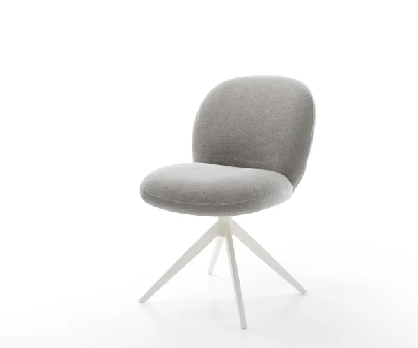 Chaise-pivotante Nube-Flex tissu structuré doux gris pied croisé large blanc pivotement sur 360° fonction bascule resorts ensachés