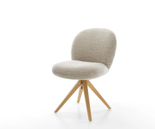 Chaise-pivotante Nube-Flex tissu tissé doux beige pied en bois angulaire naturel pivotement sur 180° resorts ensachés