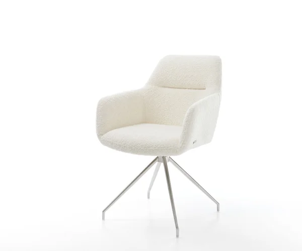 Chaise-pivotante Pejo-Flex bouclé blanc cadre croisé conique acier inoxydable pivote sur 180°