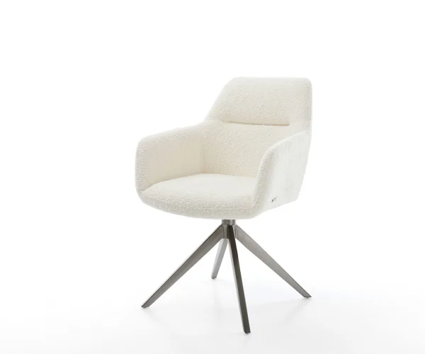 Chaise-pivotante Pejo-Flex bouclé blanc pied croisé large grafiete pivotement sur 360° fonction bascule ressorts ensachés