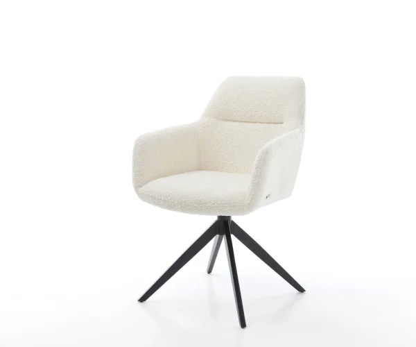 Chaise-pivotante Pejo-Flex bouclé blanc pied croisé large noir pivotement sur 360° fonction bascule ressorts ensachés