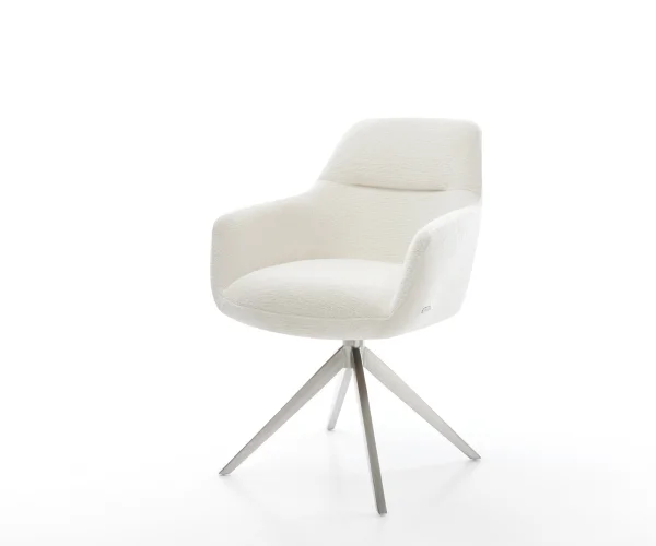 Chaise-pivotante Pejo-Flex bouclé doux beige pied croisé large acier inoxydable pivotement sur 360° fonction bascule resorts ensachés