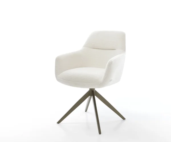 Chaise-pivotante Pejo-Flex bouclé doux beige pied croisé large aspect titane pivotement sur 360° fonction bascule resorts ensachés