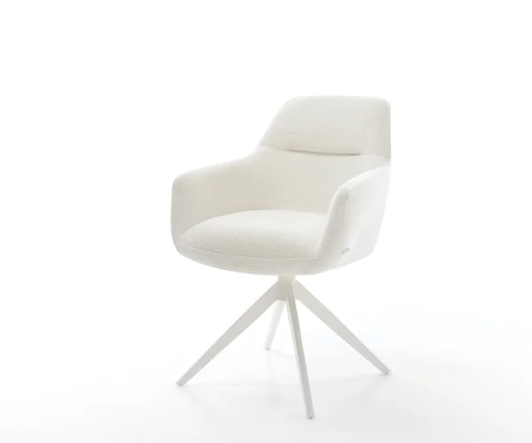 Chaise-pivotante Pejo-Flex bouclé doux beige pied croisé large blanc pivotement sur 360° fonction bascule resorts ensachés