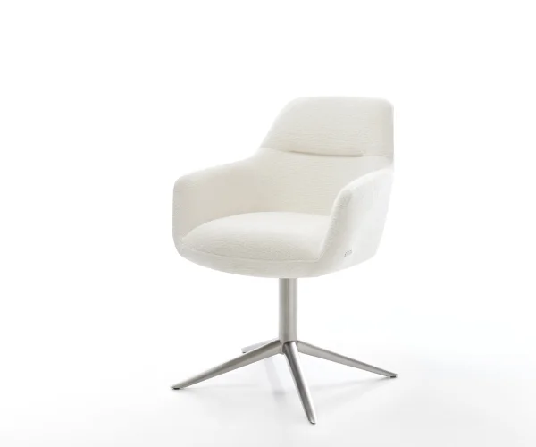 Chaise-pivotante Pejo-Flex bouclé doux beige pied de chaise 4 branches acier inoxydable pivotement sur 360° fonction bascule resorts ensachés