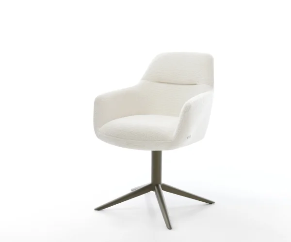 Chaise-pivotante Pejo-Flex bouclé doux beige pied de chaise 4 branches aspect titane pivotement sur 360° fonction bascule resorts ensachés