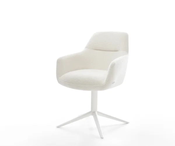 Chaise-pivotante Pejo-Flex bouclé doux beige pied de chaise 4 branches blanc pivotement sur 360° fonction bascule resorts ensachés