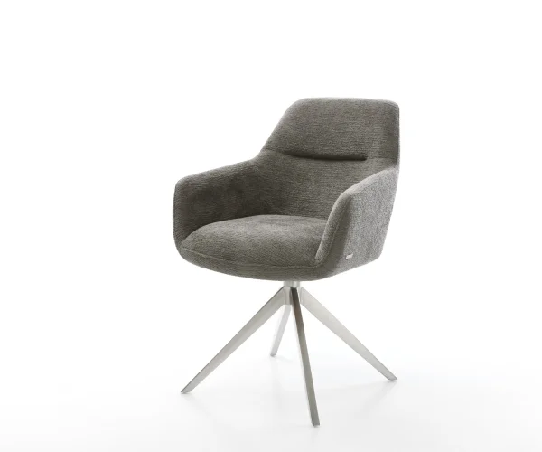 Chaise-pivotante Pejo-Flex bouclé doux couleur boue pied croisé large acier inoxydable pivotement sur 360° fonction bascule resorts ensachés