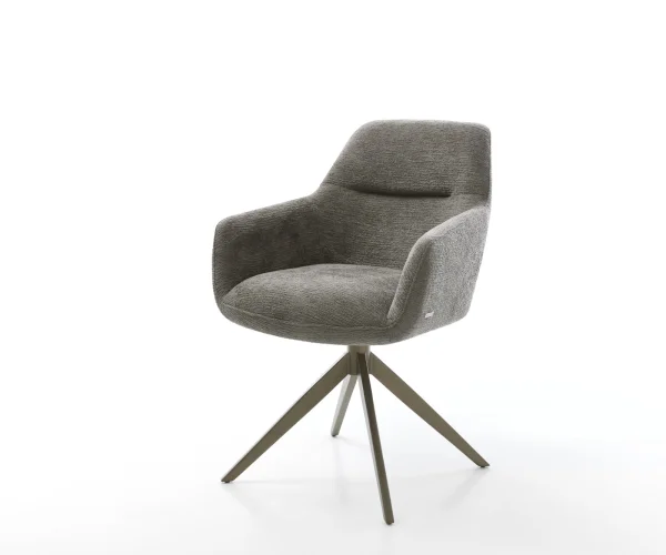 Chaise-pivotante Pejo-Flex bouclé doux couleur boue pied croisé large aspect titane pivotement sur 360° fonction bascule resorts ensachés