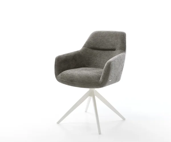 Chaise-pivotante Pejo-Flex bouclé doux couleur boue pied croisé large blanc pivotement sur 360° fonction bascule resorts ensachés