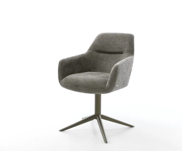 Chaise-pivotante Pejo-Flex bouclé doux couleur boue pied de chaise 4 branches aspect titane pivotement sur 360° fonction bascule resorts ensachés