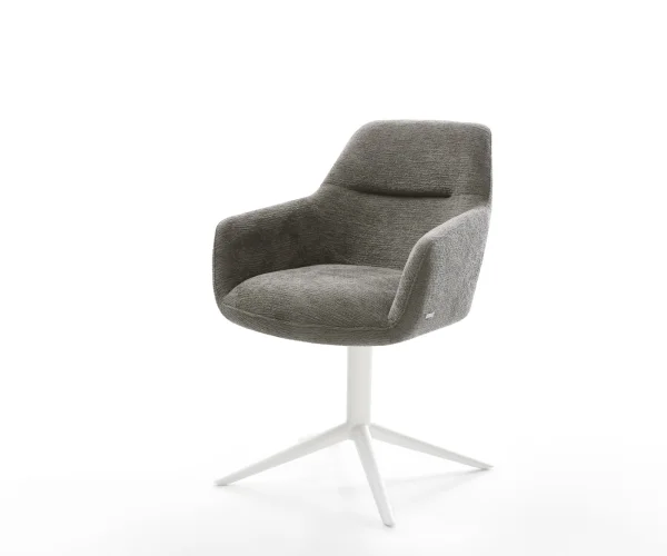 Chaise-pivotante Pejo-Flex bouclé doux couleur boue pied de chaise 4 branches blanc pivotement sur 360° fonction bascule resorts ensachés