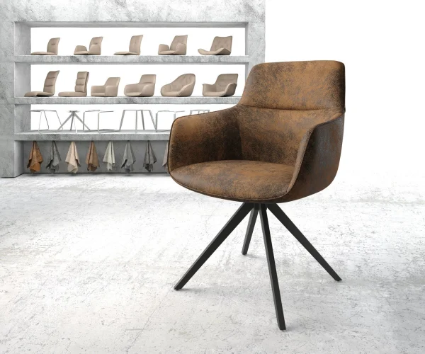 Chaise-pivotante Pejo-Flex brun antique cadre croisé angulaire noir pivote sur 180°