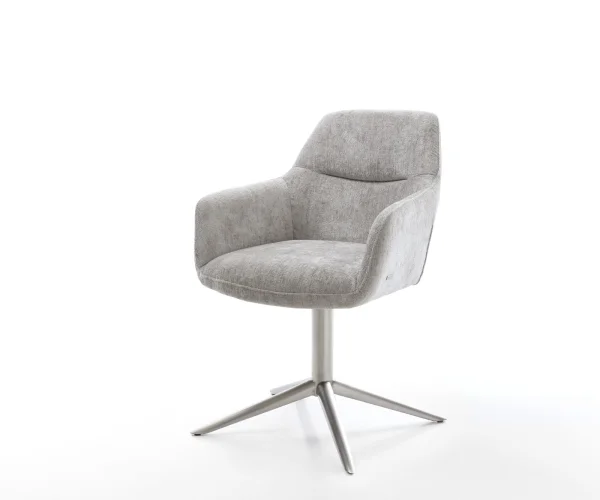 Chaise-pivotante Pejo-Flex chenille gris argenté pied de chaise 4 branches acier inoxydable brossé pivotement sur 360° fonction bascule ressorts ensachés