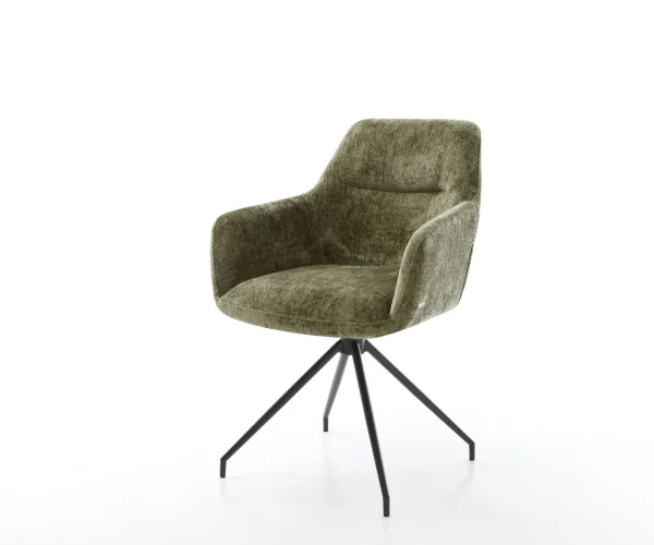 Chaise-pivotante Pejo-Flex chenille olive pied croisé conique noir pivotement sur 180° ressorts ensachés