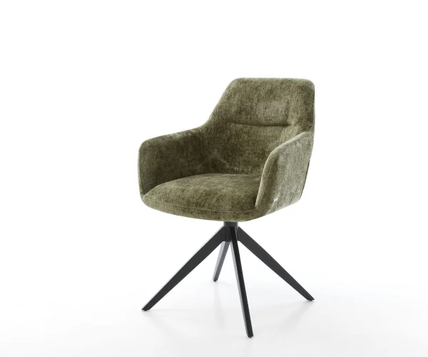 Chaise-pivotante Pejo-Flex chenille olive pied croisé large noir pivotement sur 360° fonction bascule ressorts ensachés