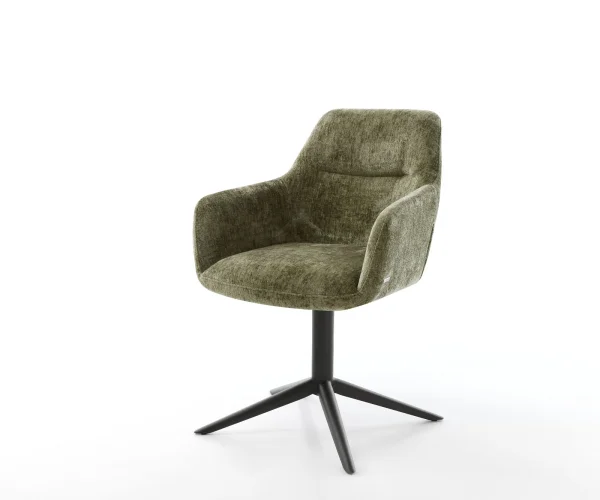 Chaise-pivotante Pejo-Flex chenille olive pied de chaise 4 branches noir pivotement sur 360° fonction bascule ressorts ensachés