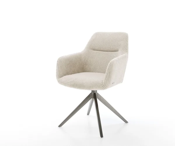 Chaise-pivotante Pejo-Flex côtelé beige pied croisé large grafiete pivotement sur 360° fonction bascule ressorts ensachés