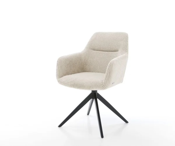 Chaise-pivotante Pejo-Flex côtelé beige pied croisé large noir pivotement sur 360° fonction bascule ressorts ensachés