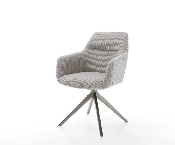 Chaise-pivotante Pejo-Flex côtelé gris argenté pied croisé large grafiete pivotement sur 360° fonction bascule ressorts ensachés