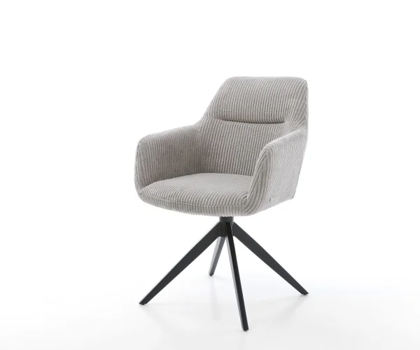 Chaise-pivotante Pejo-Flex côtelé gris argenté pied croisé large noir pivotement sur 360° fonction bascule ressorts ensachés