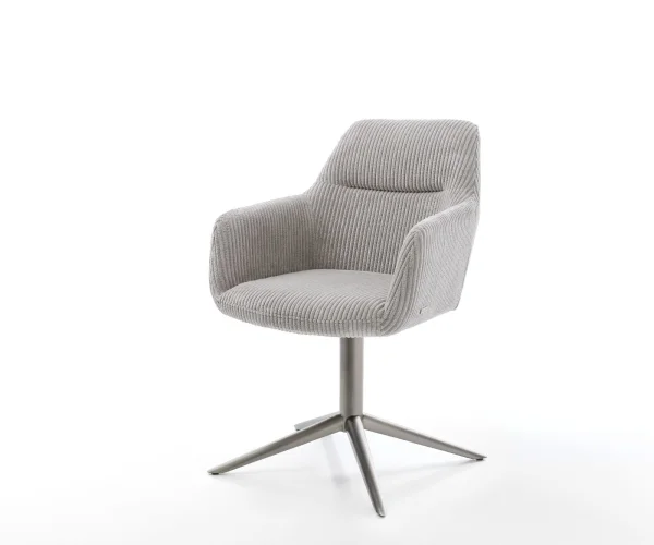 Chaise-pivotante Pejo-Flex côtelé gris argenté pied de chaise 4 branches grafiete pivotement sur 360° fonction bascule ressorts ensachés